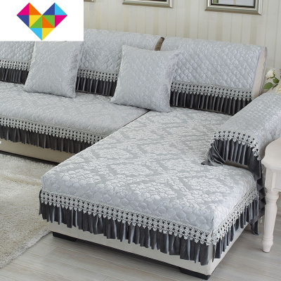 贵妃欧式沙发垫四季通用布艺防滑简约现代组合套装沙发套罩全盖浅灰色75*90/两片装御蓝锦