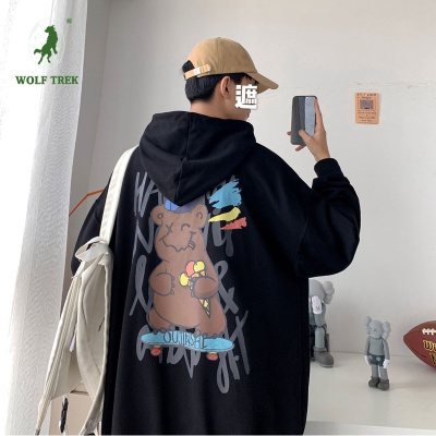 七匹狼国际公司授权WOLFTREK-连帽卫衣青少年秋季韩版潮流宽松小熊帽衫ins港风休闲学生外套