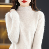 24秋冬季貂绒衫女半高领套头宽松纯色短款羊毛针织打底衫毛衣