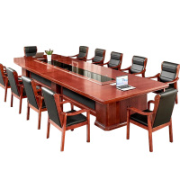 风雷动大型油漆会议桌实木黑玻璃长桌开会办公室桌椅组合工作台3.5米会议桌+12把将椅