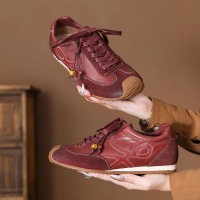 头层牛皮秋季新款德训鞋单鞋复古休闲户外徒步女鞋平底百搭