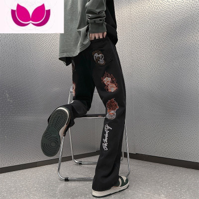 七斓美式复古牛仔裤男款大码hiphop垂感裤子高街vibe潮牌痞帅炸街