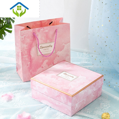 御蓝锦礼物盒礼品盒包装空盒子网红创意精致口红香水生日精美大理石礼盒粉色礼盒+礼袋中号20*20*8.5cm礼品包装盒