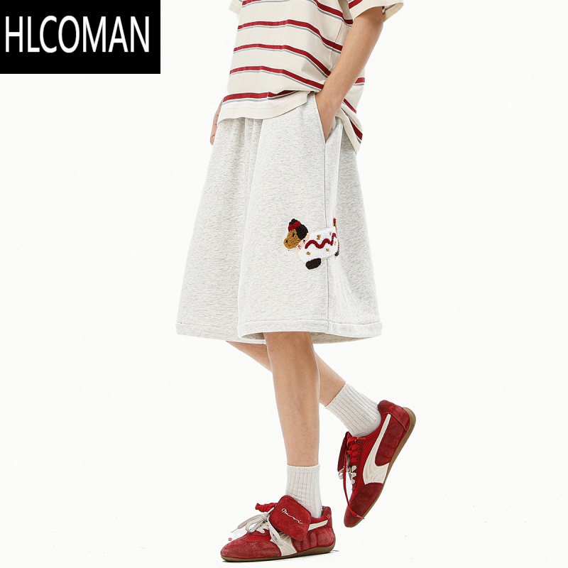 HLCOMAN美式腊肠狗运动五分裤男夏季潮牌设计感休闲短裤百搭透气直筒卫裤