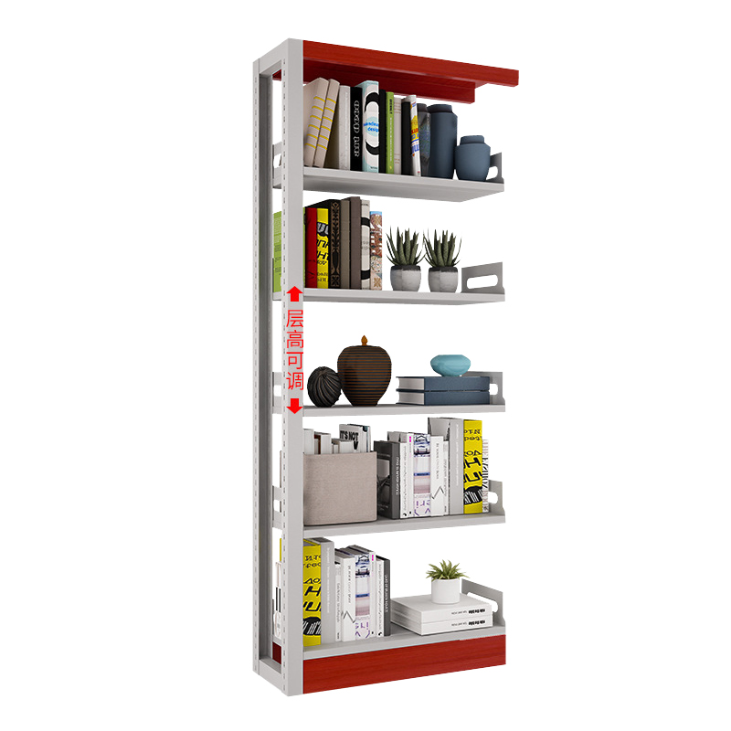晋舰 书架书籍放置架资料存放架档案储存架可调节收纳架 单面五层 红