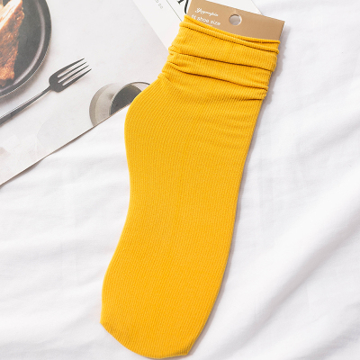 SUNTEK堆堆袜子女韩国冰冰袜中筒薄款夏天鹅绒小腿袜黑色卷边长筒丝袜潮桔黄色女士均码5双装