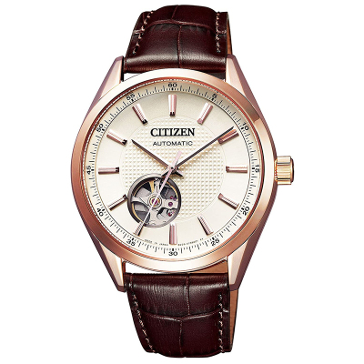 NH9110-14A西铁城自动机械表男士蓝宝石镜面真皮腕表酒红色