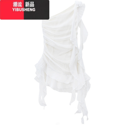 YIBUSHENG新款法式气质显瘦吊带连衣裙女季白色收腰小众设计感雪纺短裙子