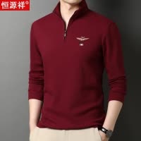 恒源祥男士长袖t恤纯棉中年爸爸装休闲春秋季红色立领半拉链卫衣