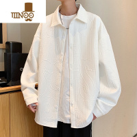 YANXUvintage纹理感衬衫男长袖港风宽松大码美式衬衣潮流外套