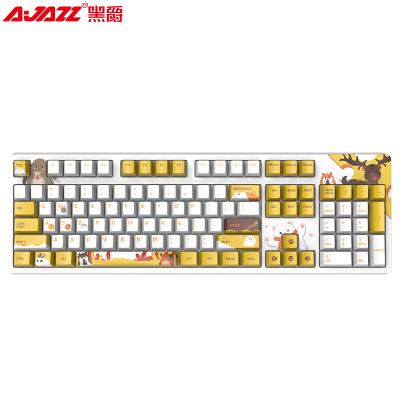 黑爵（AJAZZ）毛茸茸有线机械键盘游戏键盘PBT热升华Cherry红轴白色