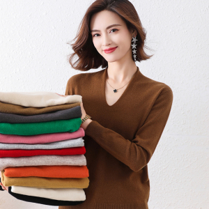 秋冬新款羊绒衫高端大牌100纯羊绒2024新款V领毛衣洋气打底衫针织上衣服打底衫春秋内搭大码显瘦洋气毛衣女