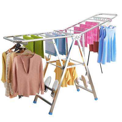 折叠晾衣架落地式毛巾架室内家用阳台不锈钢晾晒架法耐简易室外晾K2不锈钢加粗款1.5米+防风条