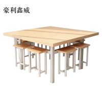豪利鑫威餐桌学校食堂小吃店快餐桌椅饭堂橡木色方桌1200*1200*750含椅