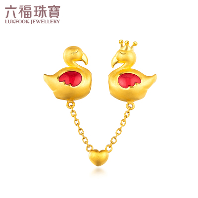 六福珠宝zing足金硬金珐琅工艺火烈鸟黄金女款串珠手绳定价L01A1TBP0036金重：3.23克—配衬红色手绳17.5cm