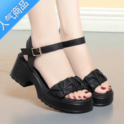 SUNTEK凉鞋女夏厚底2023新款外穿软底松糕沙滩踩屎感凉鞋夏增高百搭女鞋