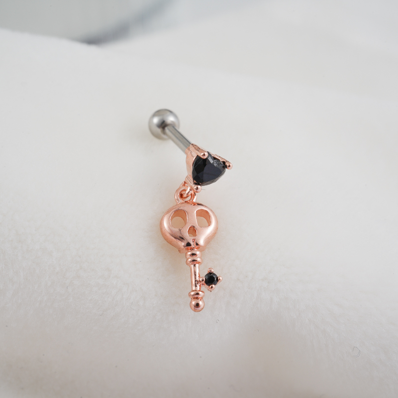 韩国个性骷髅钥匙坠耳骨钉钛钢粗杆螺丝拧堵送女朋友老婆情人节七夕生日礼物