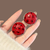 红色豹纹闪钻耳钉2024年新款耳环轻奢高级感港风复古耳饰女送女朋友老婆情人节七夕生日礼物