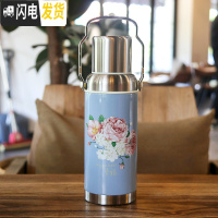 三维工匠复古老款大水壶大容量不锈钢保温杯怀旧可爱便携户外男女随手杯子 繁花天蓝/600