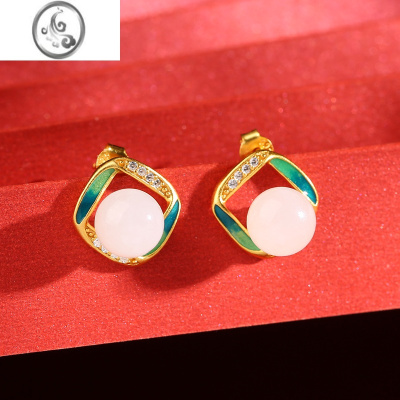 JiMi耳钉女银银925和田玉高级感耳环耳坠小众设计玉石耳饰夏