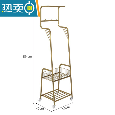 敬平挂衣架落地卧室内衣帽架简易晾衣架带轮推车家用移动收纳置物架 短款[承重稳固]奢华金+水晶轮