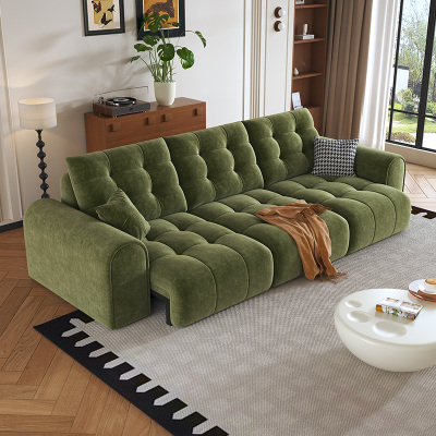 虔度雪尼尔意式极简布艺沙发复古客厅云朵直排沙发奶油