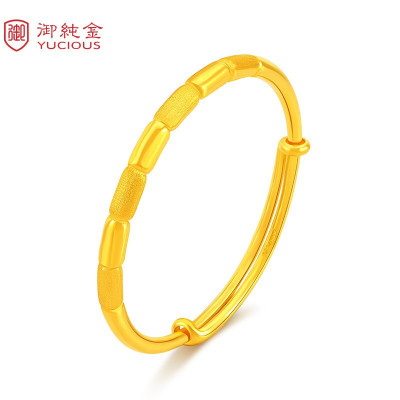 御纯金珠宝黄金手镯女款99999足金竹节推拉手镯YB004D约28.42-28.47克默认尺寸