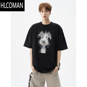 HLCOMAN美式卡通印花情侣T恤男夏季高街设计感百搭休闲短袖潮牌宽松体恤