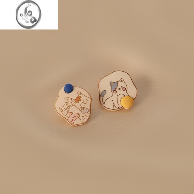 JiMi小猫咪耳夹女日系可爱小动物耳环2023新款百搭无耳洞耳饰