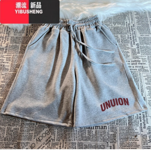 YIBUSHENG灰色运动休闲短裤女薄款2024新款美式高腰宽松阔腿五分中裤