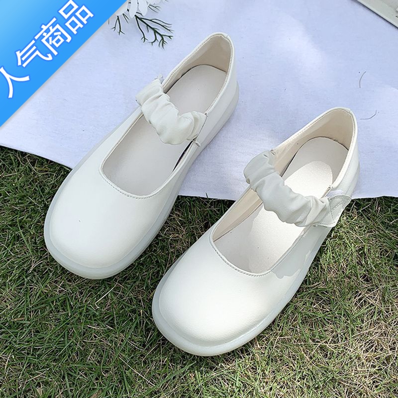 SUNTEK护士鞋女白色圆头珍珠工作小白鞋牛筋软底舒适透气不累脚平底单鞋