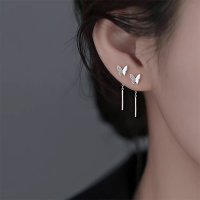s925银蝴蝶耳线女小众气质高级感耳环2025年新款潮甜美短款耳饰