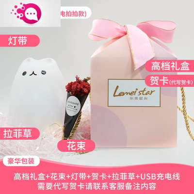 绿彩虹光星空创意猫咪小夜灯婴儿喂奶拍拍生日礼物女生儿童卧室睡眠床头灯婴童灯具星空猫-三色按键充电款+usb线+贺卡+高