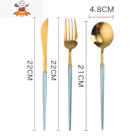 北欧304不锈钢刀叉套装 牛扒意面刀叉勺 西餐餐具三件套叉勺套装 绿金镜面3件套(刀+叉+勺) 敬平