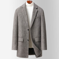 秋冬新款人字格毛呢大衣男士加厚修身中长羊毛外套羊毛呢大衣