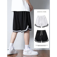 网眼冰丝短裤跑步健身黑白拼色运动美式五分宽松型篮球裤