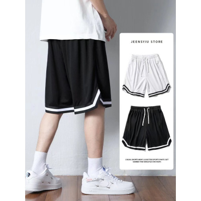 网眼冰丝短裤跑步健身黑白拼色运动美式五分宽松型篮球裤