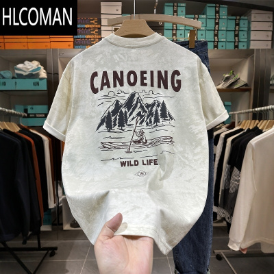 HLCOMAN夏季潮牌印花短袖T恤衫2025新款水洗复古做旧体恤吸汗男士上衣服