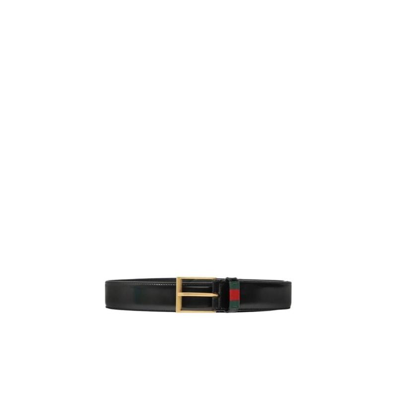 古驰(GUCCI)皮革腰带男红绿织带古铜配件方形搭扣时尚百搭配饰条纹细节
