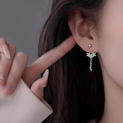 s925银针超仙花朵耳环女轻奢小众高级感流苏耳坠精致小花拧扣耳饰送女朋友老婆情人节七夕生日礼物