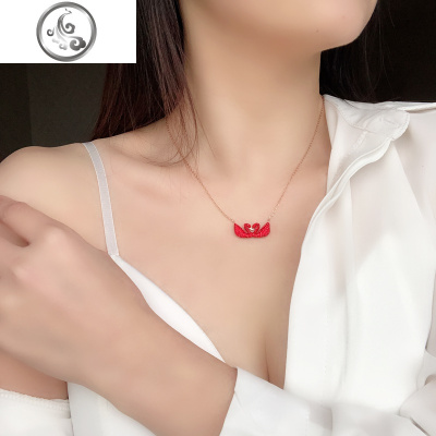 玫瑰金双红天鹅项链女网红韩版百搭钛钢锁骨链饰品学生气质不色 JiMi