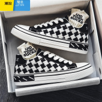 聚范男鞋子潮鞋小众格子帆布鞋男生低帮百搭国潮运动大头板鞋男款