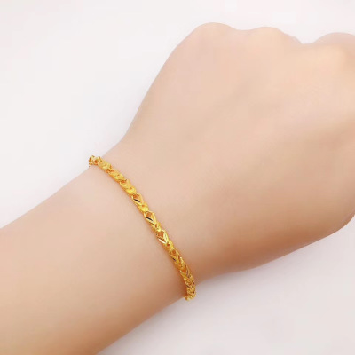 时尚镀金四叶草桃心手链 仿真越南沙金假黄金首饰细手环久不掉色送女朋友老婆情人节七夕生日礼物