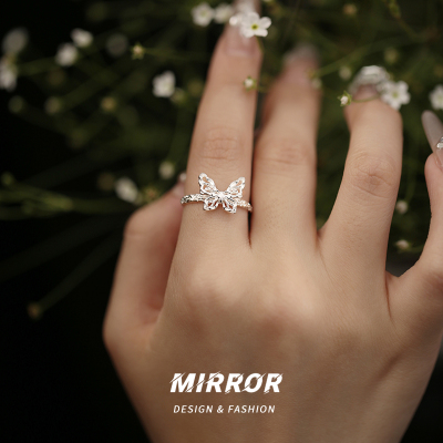 925纯银熔岩蝴蝶个性戒指女指环食指配饰尾戒关节戒时尚潮送女朋友老婆情人节七夕生日礼物