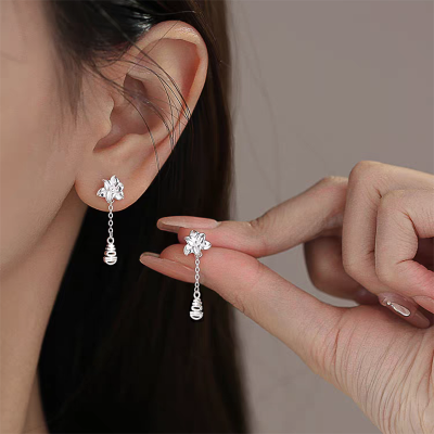 s925银针花朵流苏耳环女甜美气质优雅喜字耳坠小众设计螺丝拧耳饰送女朋友老婆情人节七夕生日礼物