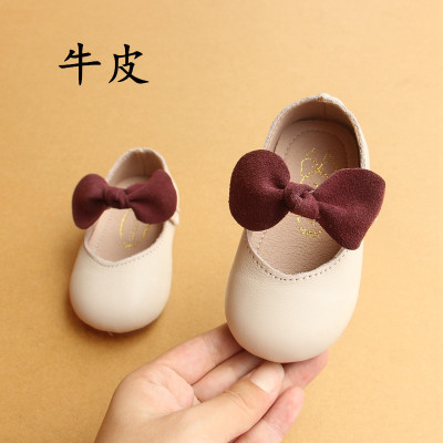 真皮女宝宝单鞋1岁婴儿学步鞋软底防滑蝴蝶结公主鞋周岁生日皮鞋
