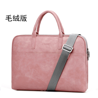 休旅J.QMEI时尚简约皮质电脑包15寸防水单肩笔记本包毛绒版粉色