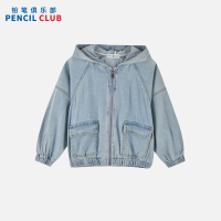 [1件3折]铅笔俱乐部秋装新款女童外套中大童带帽牛仔拉链衫儿童上衣