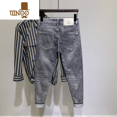 YANXU九分牛仔裤男薄款韩版显瘦修身小脚裤子新款弹力黑色长裤潮