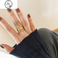 JiMi双层戒指女欧美小众ins潮冷淡风简约不规则光面个性手饰复古指环